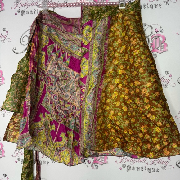 Wrap skirt multiway Kariza vintage paisley floral reversible Boho bohemian tie - Picture 7 of 13